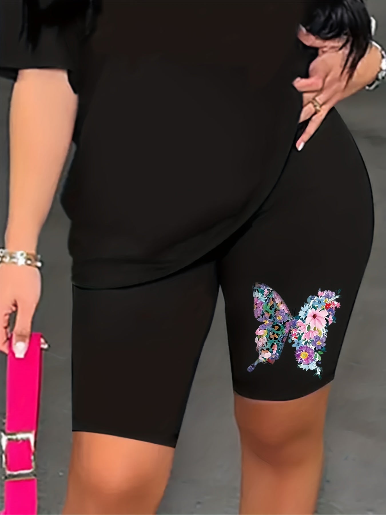  Star & Letter Print High Rise Biker Shorts