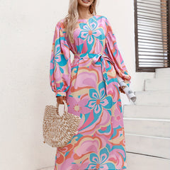 Women's Plus Floral Print Lantern Sleeve Maxi Dress