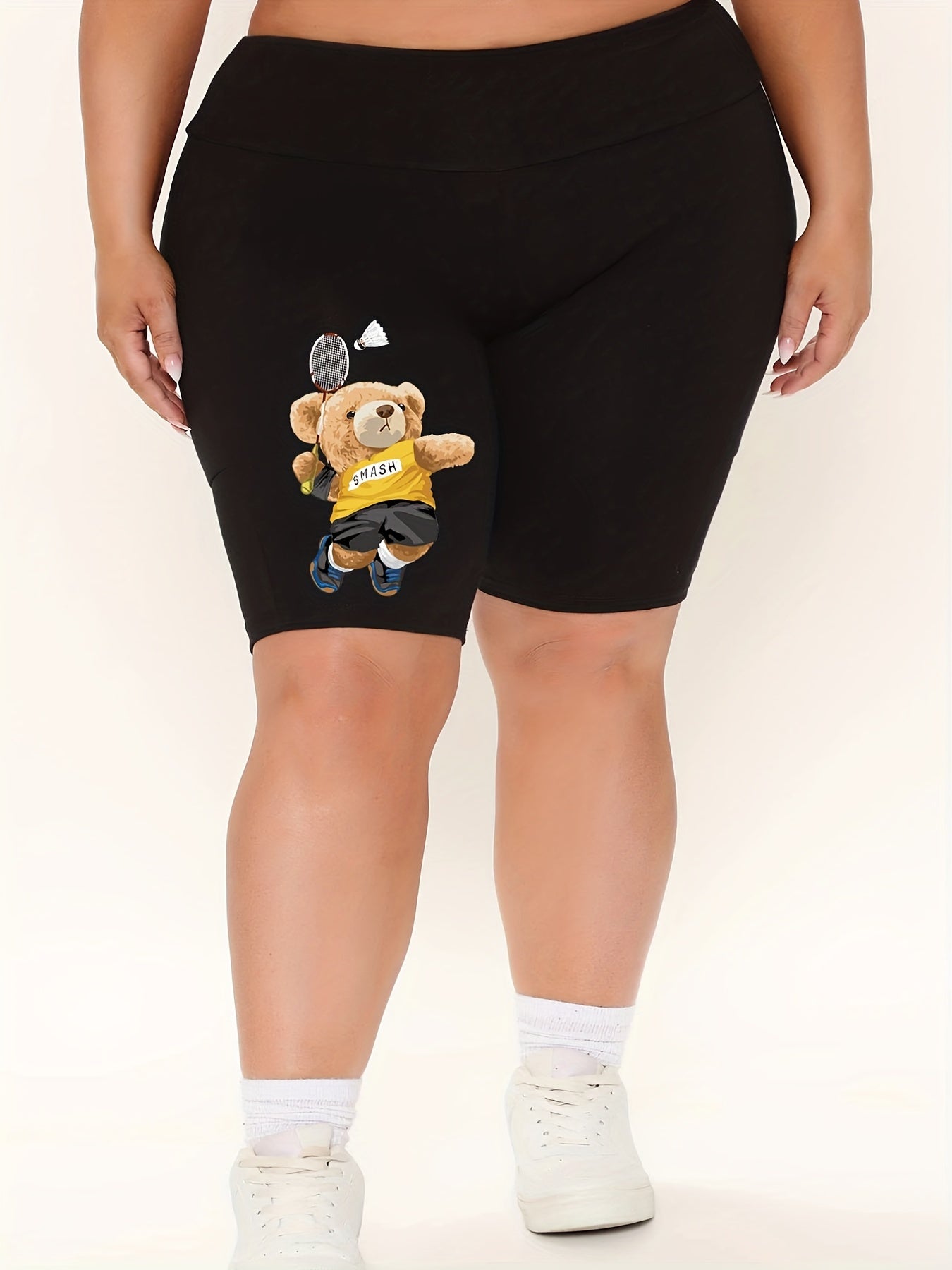 Women's Plus Bear Print High Rise Biker Shorts