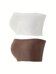 2pcs Seamless Strapless Bandeau Bras Soft Stretch Everyday Bra