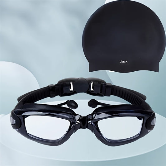 Adult Waterproof Anti-Fog Swimming Goggles with Silicone Cap