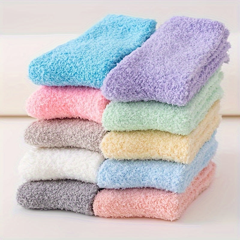 10 Pairs Fuzzy Socks Warm & Comfy Mid Tube Stockings Women's Hosiery