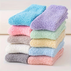 10 Pairs Fuzzy Socks Warm & Comfy Mid Tube Stockings Women's Hosiery