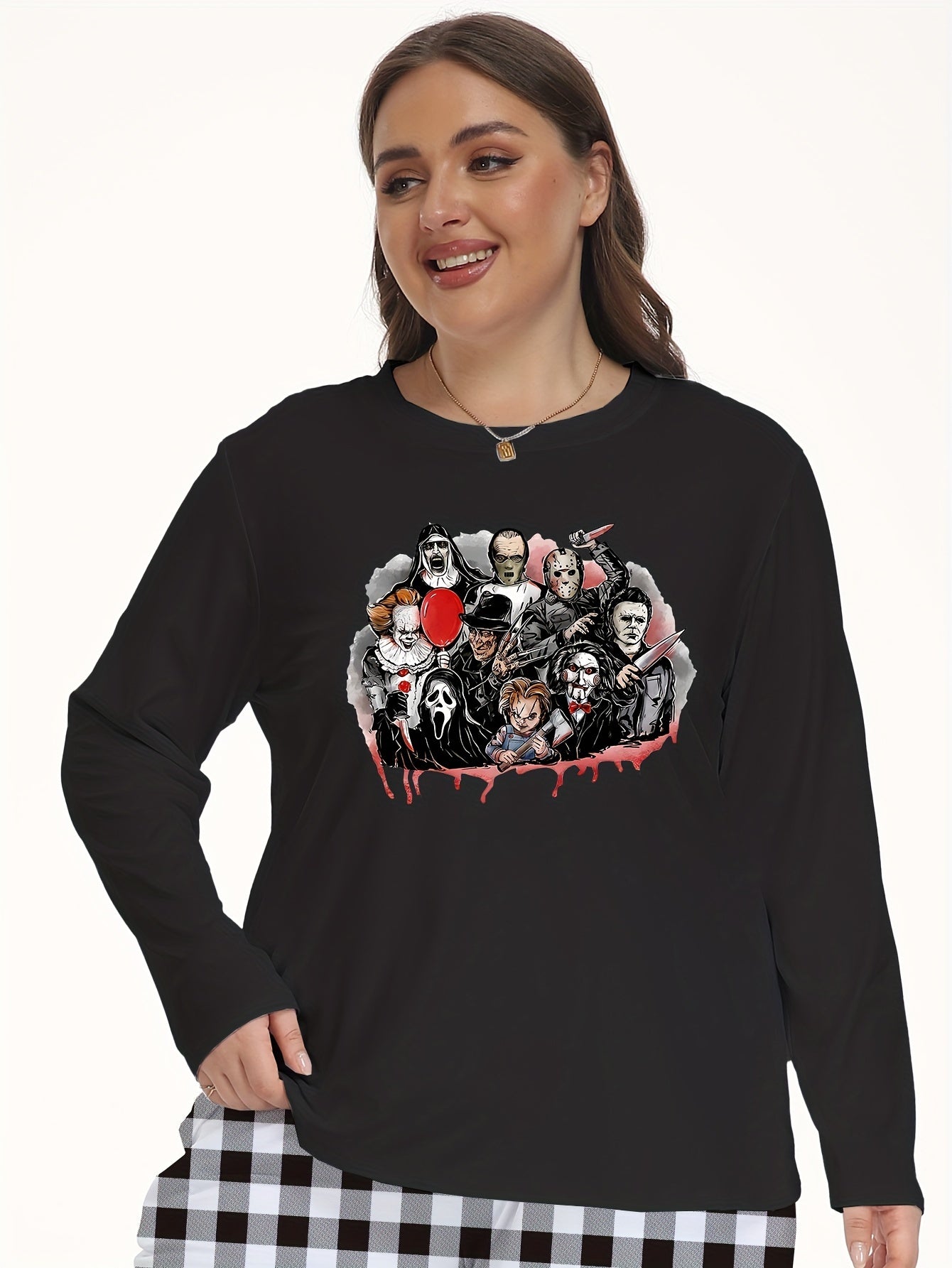  Halloween Horror Figure Print Top