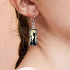 Cat Pattern Rectangle Drop Hook Earrings Jewelry Kitten Animal Party