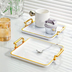 Golden Serving Tray Set With Handles Modern Coffee Table Tray