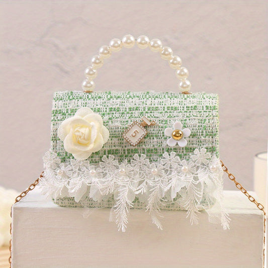 Sweet Princess Crossbody Bag Snowflake Trim Pearl Handle Girls Handbag