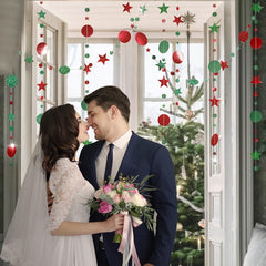 Glittering Christmas Garland Banner with Stars Moons Polka Dots Red & Green