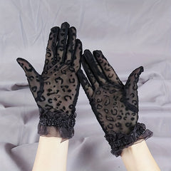 Leopard Print Lace Gloves Vintage Short Mesh Breathable Gloves
