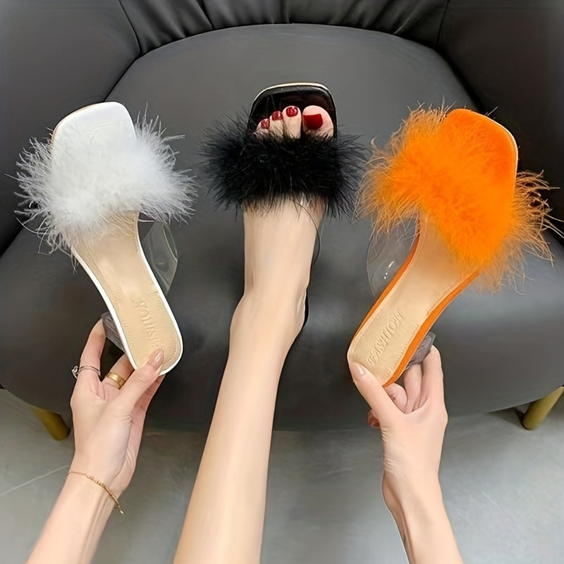 Women's Faux Fur Block Heel Sandals