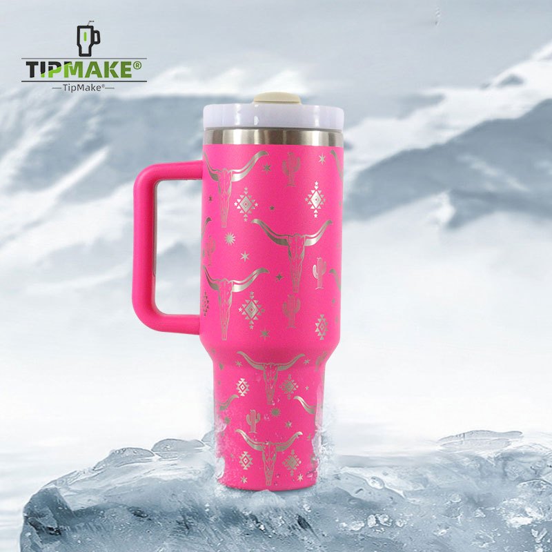 40oz Bull Head Pattern Water Bottle with Handle