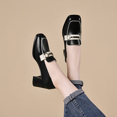Women's Chunky Heel Chain Decor Loafers Non Slip Slip On Shoes