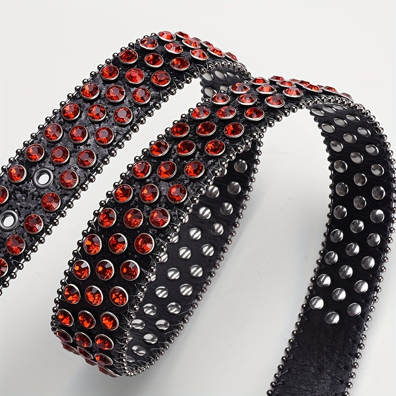 Y2K Rhinestone Skull Belt Sequin Leather Waist Gothic Cowboy Belts