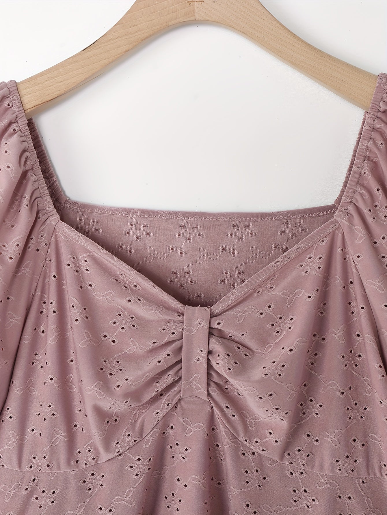  Eyelet Embroidery Flounce Sleeve Peplum Top