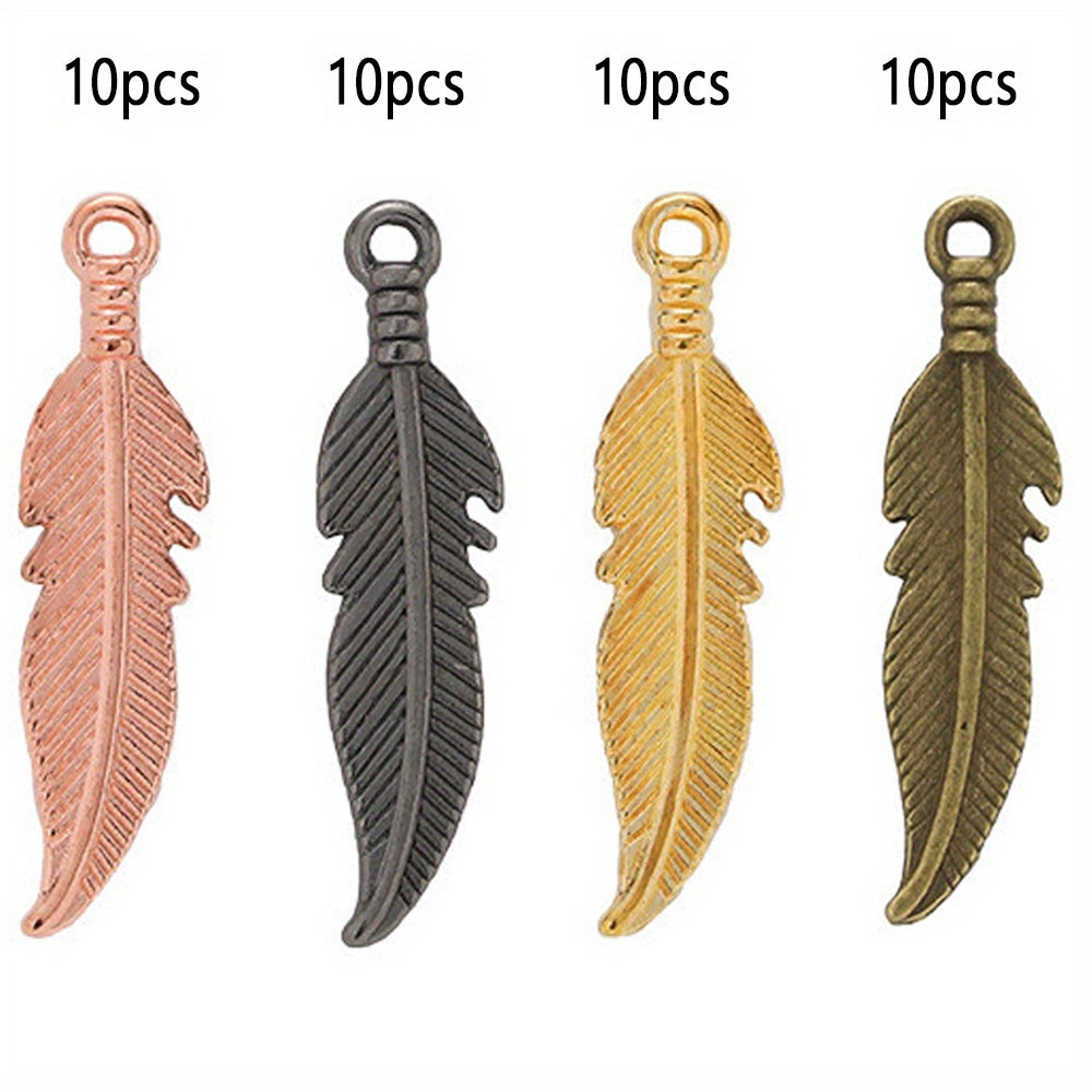 40pcs Feather Charm Pendants Alloy Dangle Leaf Charms 7 Colors