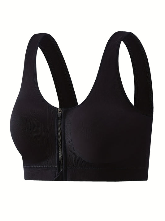 Women's Plus Size Zipper Front Sports Bra Padded Shockproof Fitness Bra