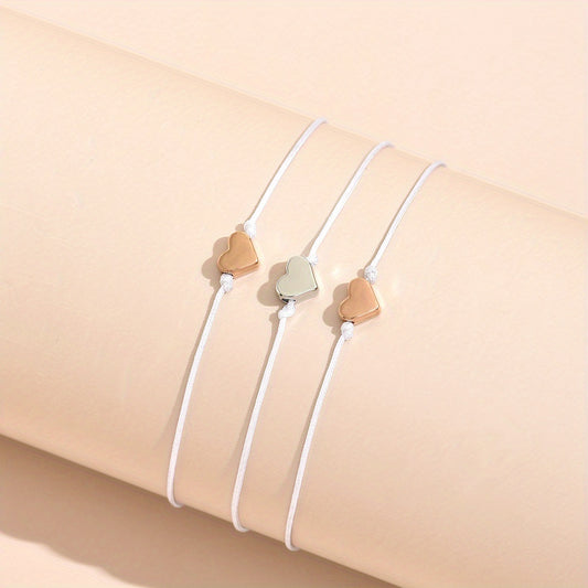 3 Pcs Rope Bracelet Heart Shape Adjustable Friendship Bangles