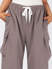  Solid Ruched Cargo Trousers