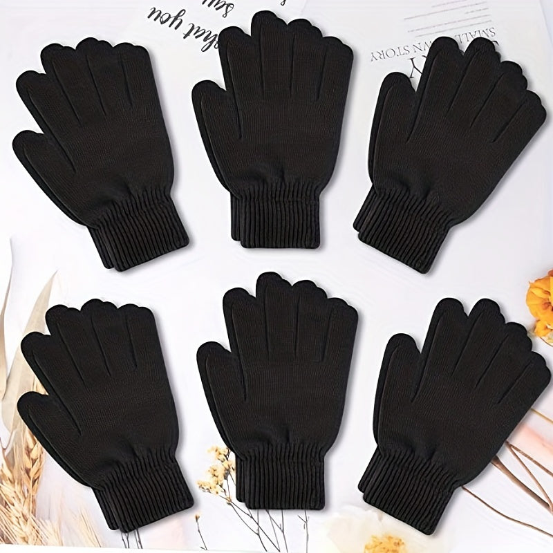 6 Pairs Warm Fleece Lined Knit Winter Gloves Full Fingers Stretch Gloves