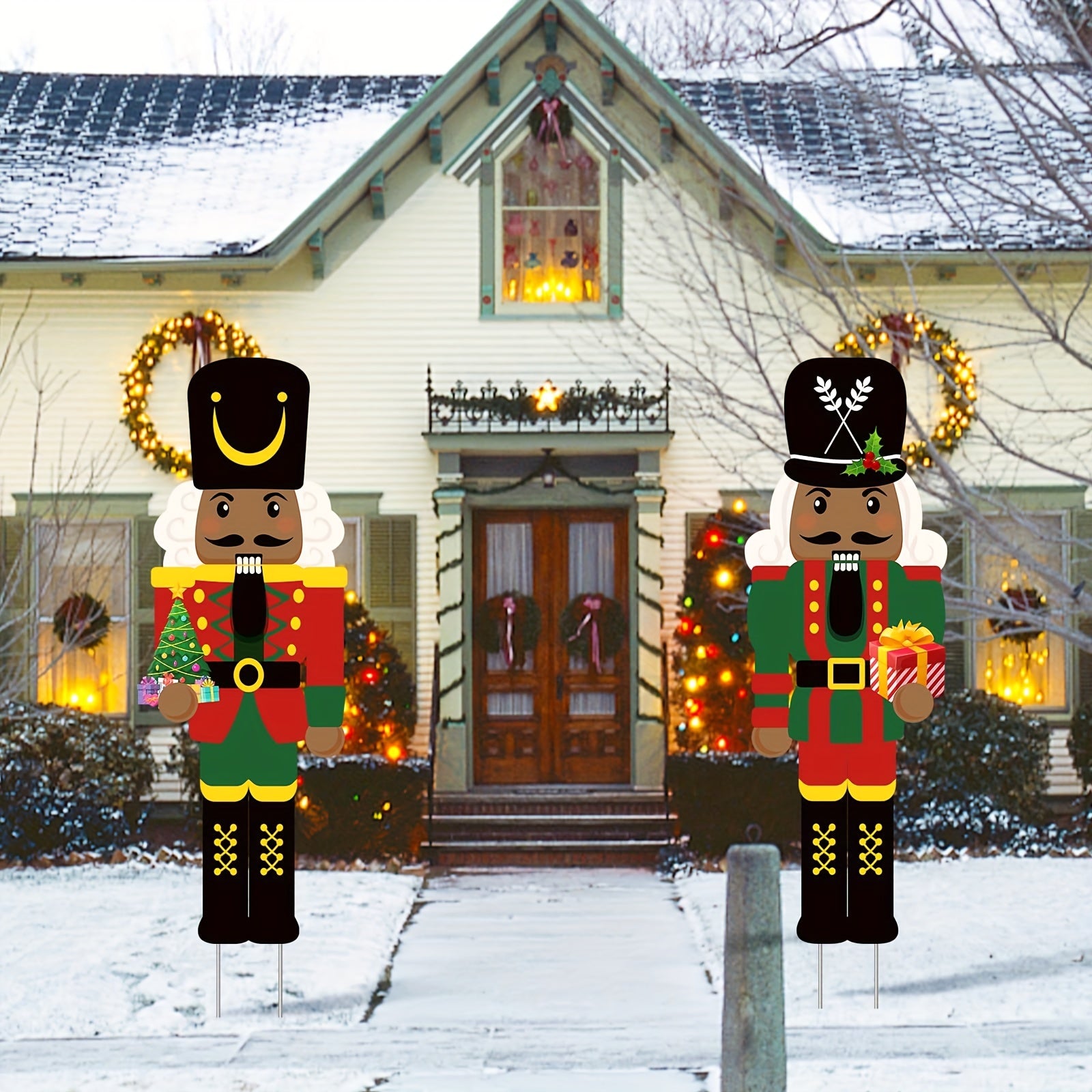 2PCS Christmas Nutcracker Yard Sign With Stakes Outdoor Decorations