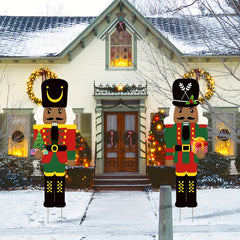 2PCS Christmas Nutcracker Yard Sign With Stakes Outdoor Decorations