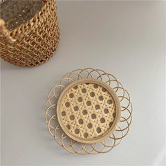 Boho Retro Flower Coaster Woven Bamboo Rattan Placemats