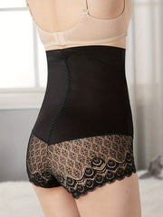 High Waist Mesh Stitching Shaping Panties Tummy Control Scalloped Trim Underwear