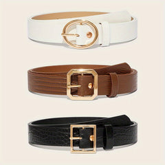 Embossed PU Belt with Golden Pin Buckle Set