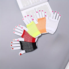 4pcs Short Fishnet Gloves Open Back Party Accessories Pink