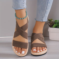 Women's Flat Sandals Open Toe Slip On Elastic Strap Casual Beach Sandals