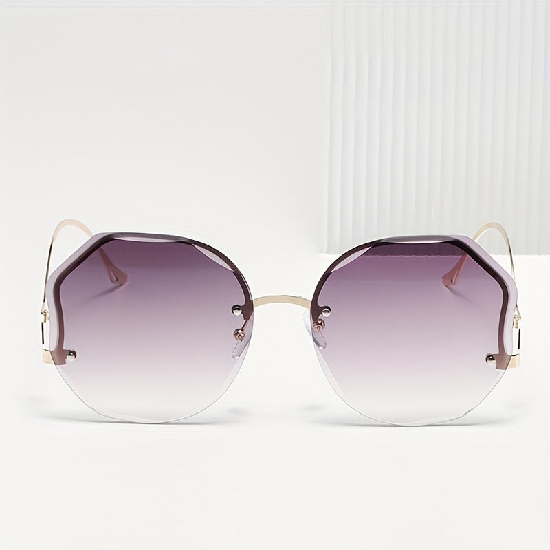 Ombre Rimless Sunglasses Round Gradient UV400 Sun Shades