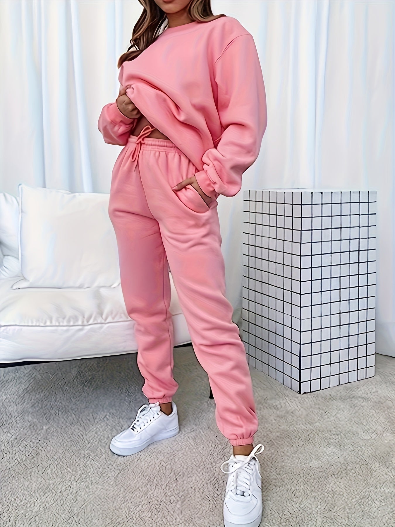  Solid Long Sleeve Top & Joggers Set