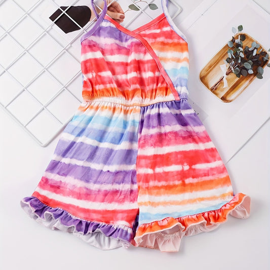 Girls Sleeveless Tie Dye Ruffle Jumpsuit for Kids Summer