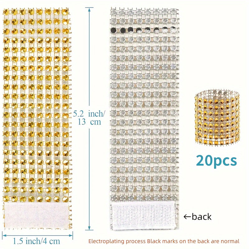 20pcs Rhinestone Napkin Rings Plastic Holder for Weddings Parties