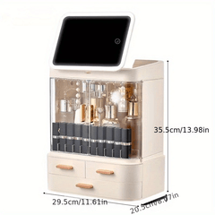 Large Cosmetic Storage Box with Mirror - Home and Travel Organizer