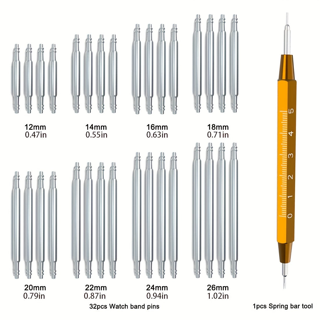 33pcs Watch Strap Replacement Tool Kit with Spring Bar Tool and 32pcs Pins