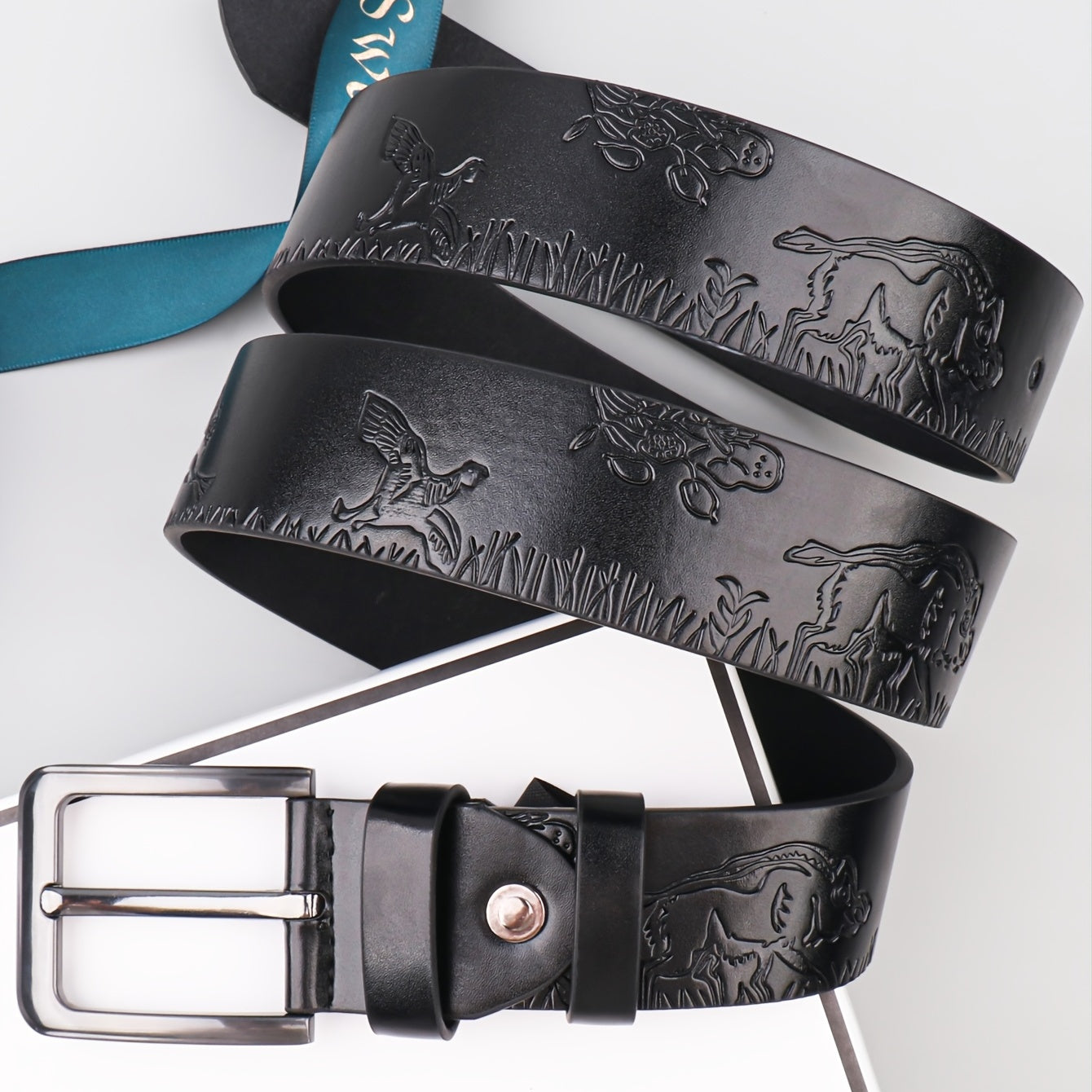 Forest Kingdom Animal Pattern Men's Casual PU Leather Belt