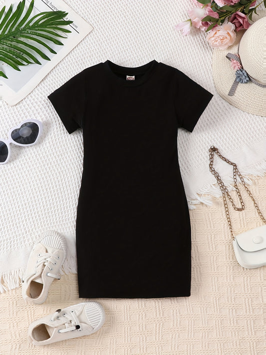 Girls Bodycon Short Sleeve Dress Soft Comfy Casual Dresses