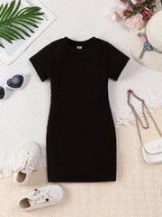 Girls Bodycon Short Sleeve Dress Soft Comfy Casual Dresses