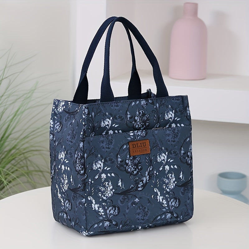 Retro Commuter Tote Handbag Sturdy Nylon Zipper Closure Fabric Lining Printed