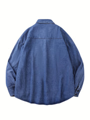 Contrast Stitch Denim Jacket Men's Casual Street Style Turn Down Collar