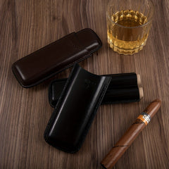 Dark Brown PU Leather Travel Cigar Case - 2 Finger Holder