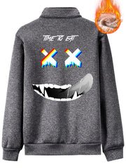 Men's Sherpa Fleece Zip Up Jacket with Smile Face Print