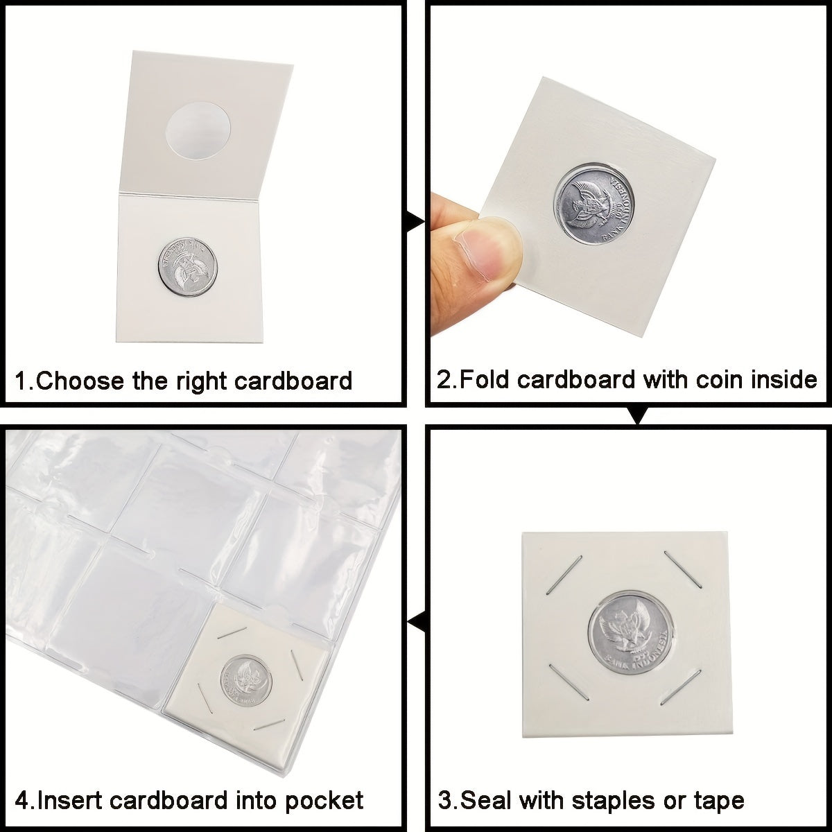 100pcs Square Cardboard Coin Holders for Stamp Collectors & Sorting Coins