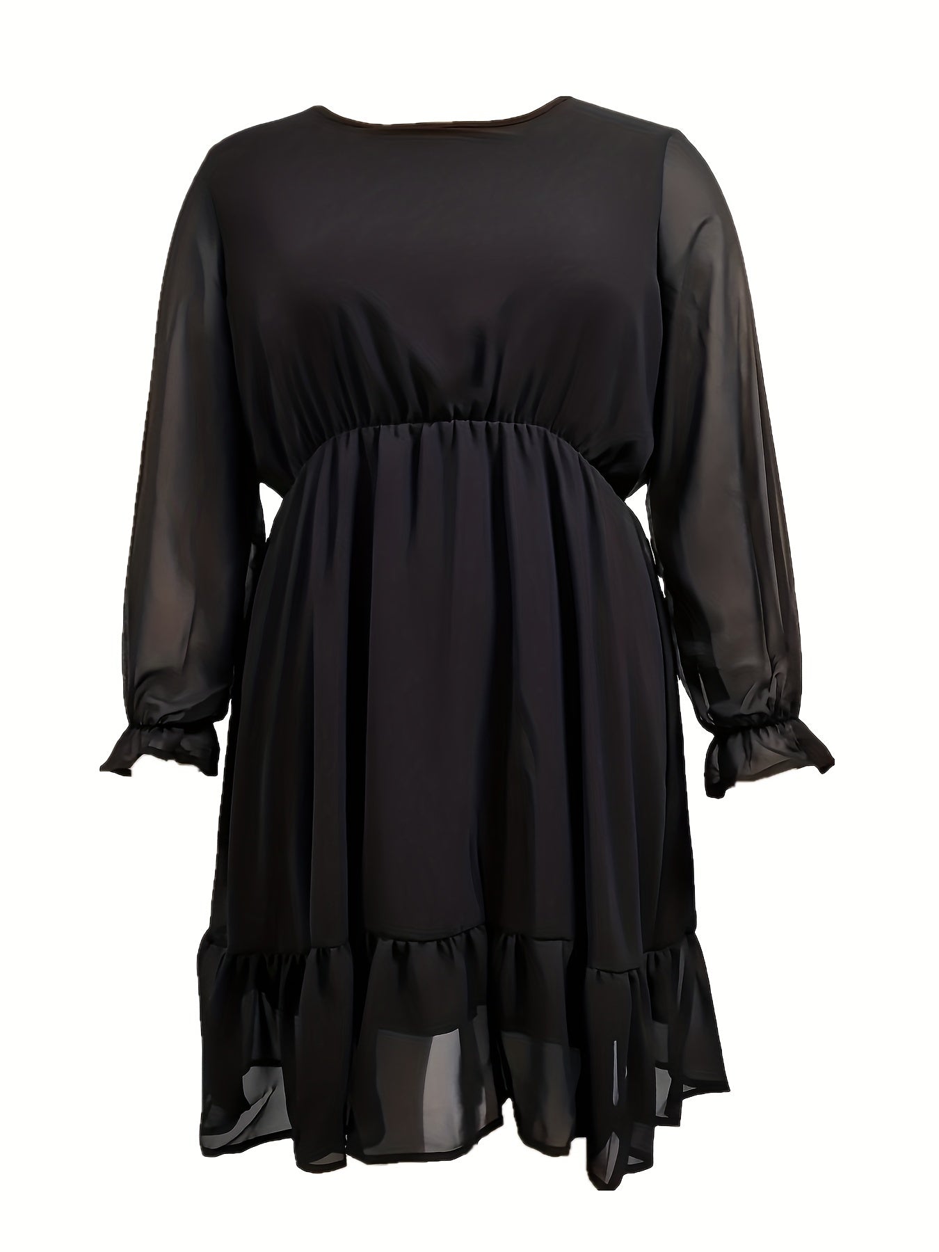 Plus Size Flounce Sleeve Chiffon Dress