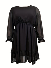 Plus Size Flounce Sleeve Chiffon Dress