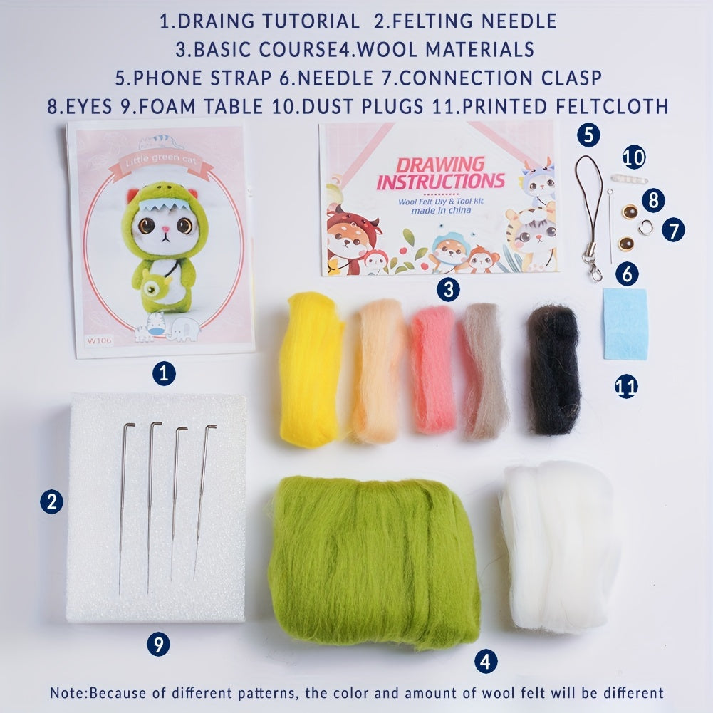DIY Animal Needle Felting Starter Kit Plush Cat Doll Wool Material