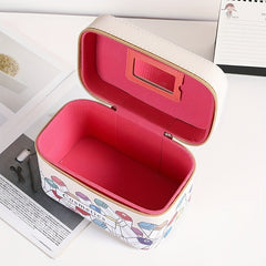 3pcs Striped Makeup Travel Case Cosmetic Organizer Bag With Handle & Mirror