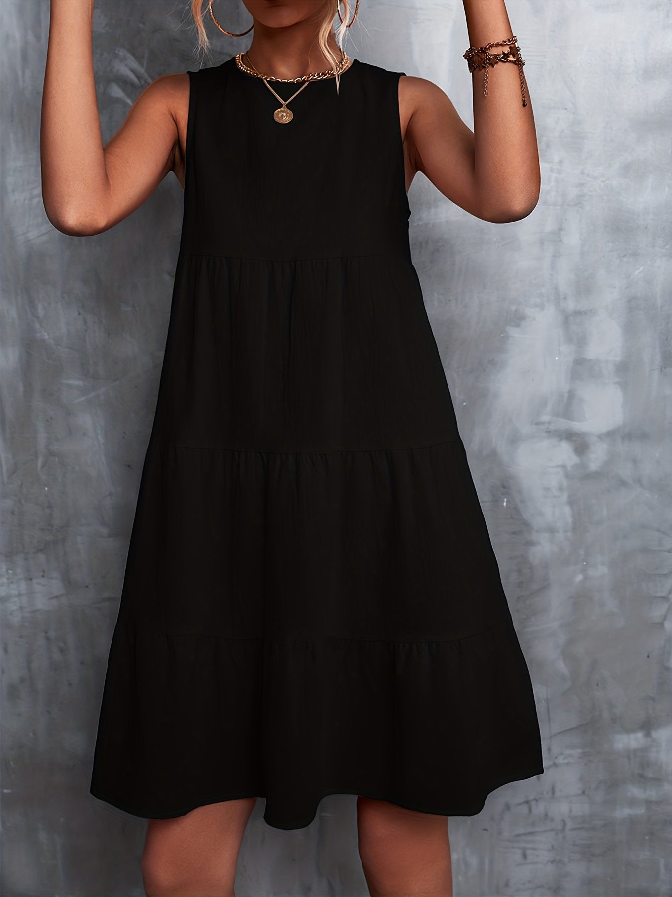 Sleeveless Swing Cake Dress Casual Solid Summer Dresses Women