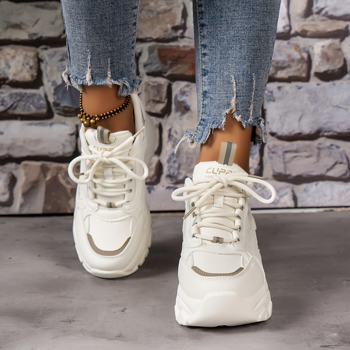 Women's Hidden Heel Lace-up Platform Sneakers Non-slip Casual Shoes